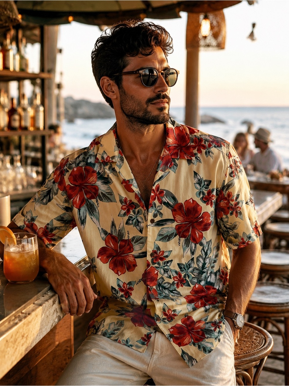Jos. A. Banks Tropical Hawaiian Tiki 100% Silk Button Down Shirt Size Large